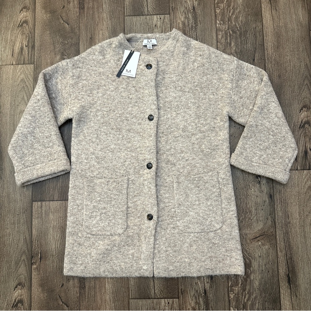 Magaschoni 8% Wool Blend Front Pockets  Cardigan Women’s Size L Oat Heather